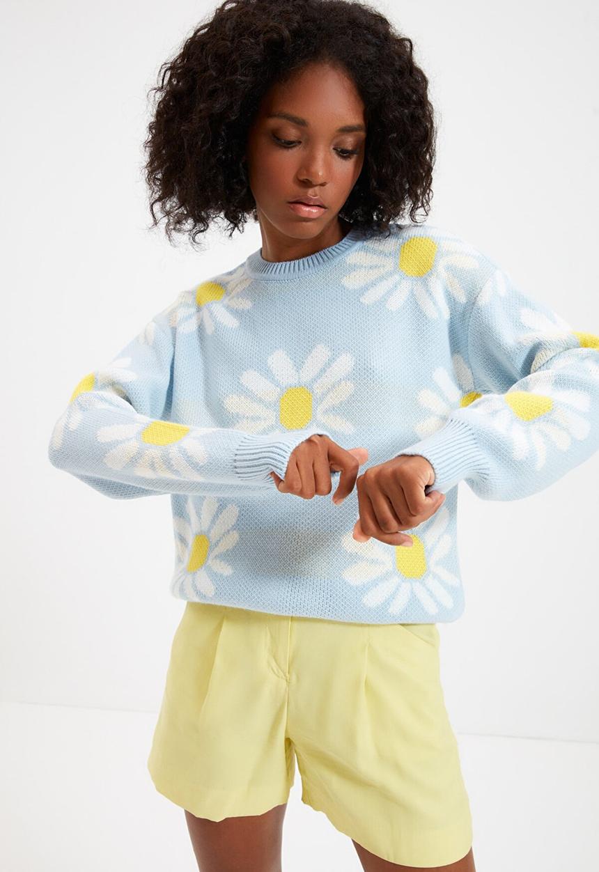Trendyol - Crew neck knitwear sweater - clear blue