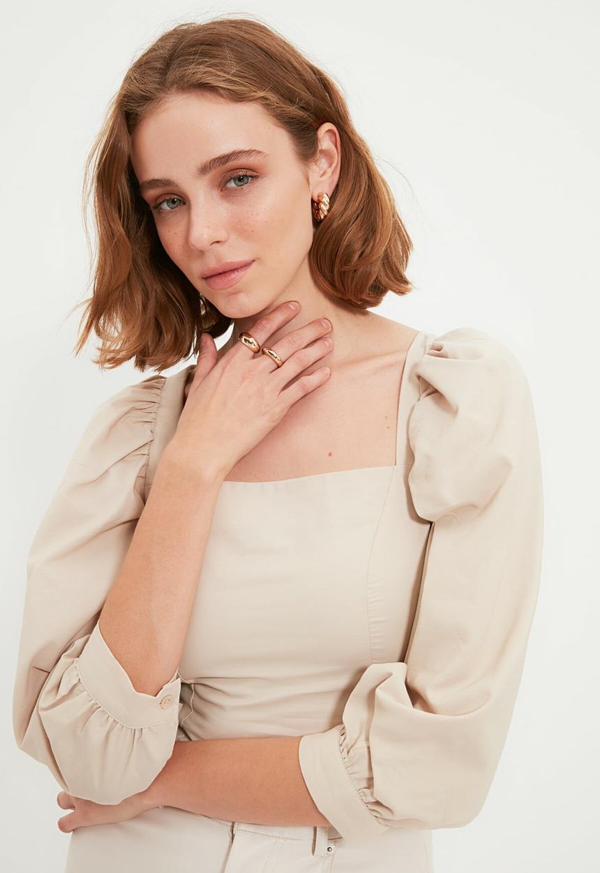 Trendyol - Balloon sleeve blouse - mink