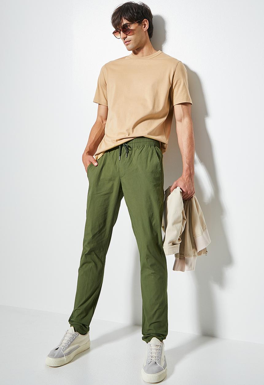 Superbalist - Deco cracker poplin elastic waistband pant - khaki green