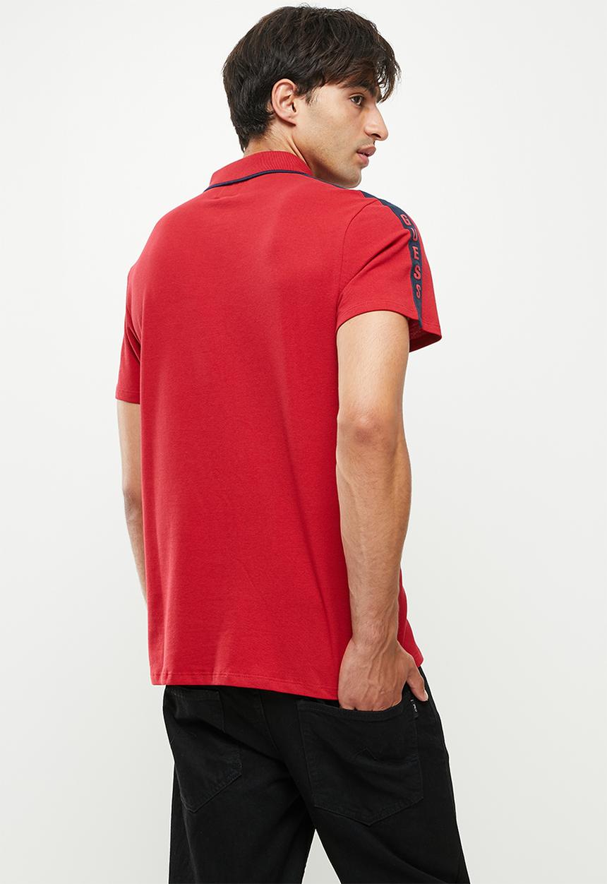 GUESS - Pique short sleeve tape polo - red