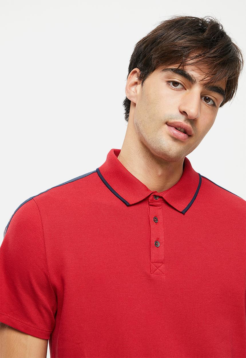 GUESS - Pique short sleeve tape polo - red