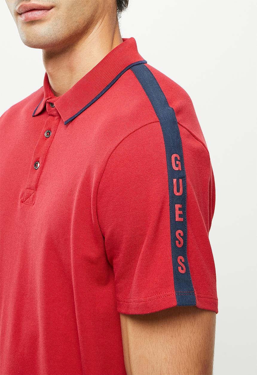 GUESS - Pique short sleeve tape polo - red
