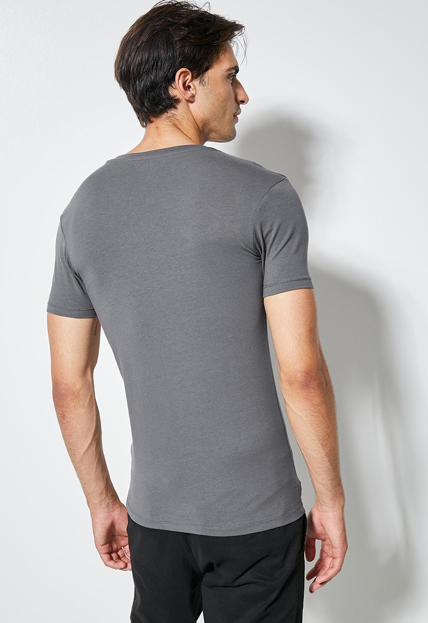 Superbalist - James muscle fit vee neck tee - charcoal grey