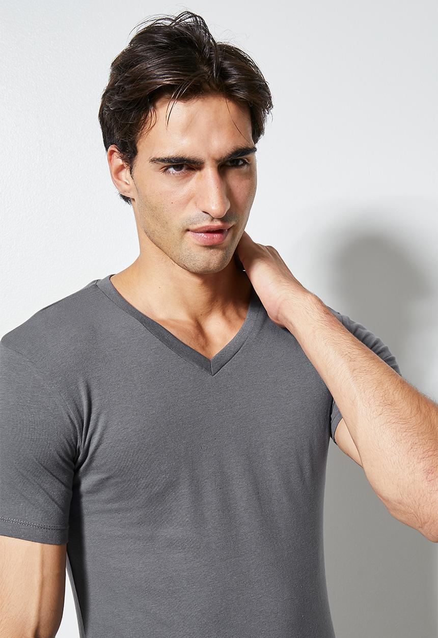 Superbalist - James muscle fit vee neck tee - charcoal grey