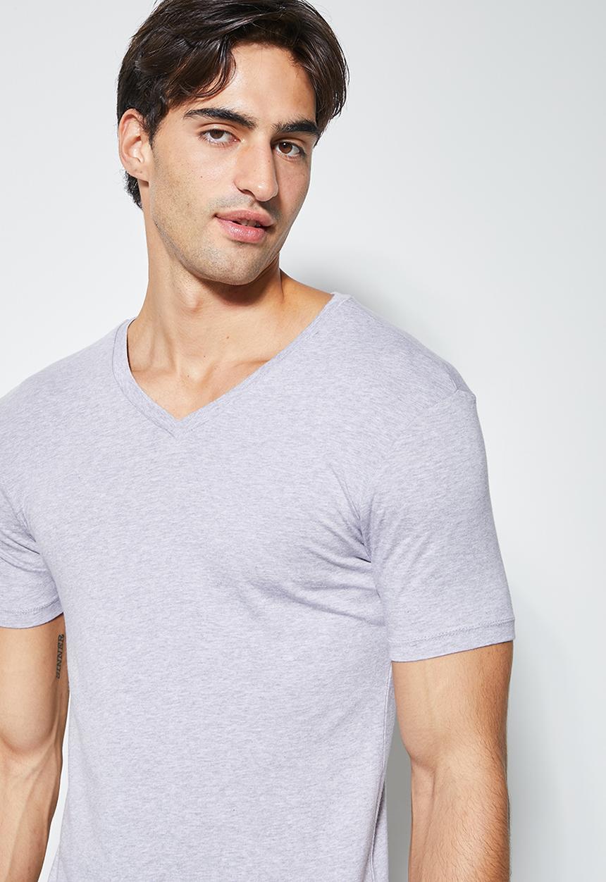 Superbalist - James muscle fit vee neck tee - grey melange