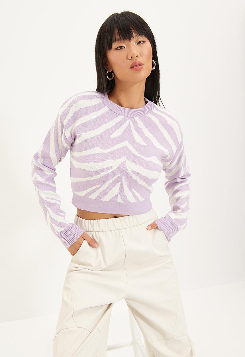 Trendyol - Crop jacquard sweater - lilac
