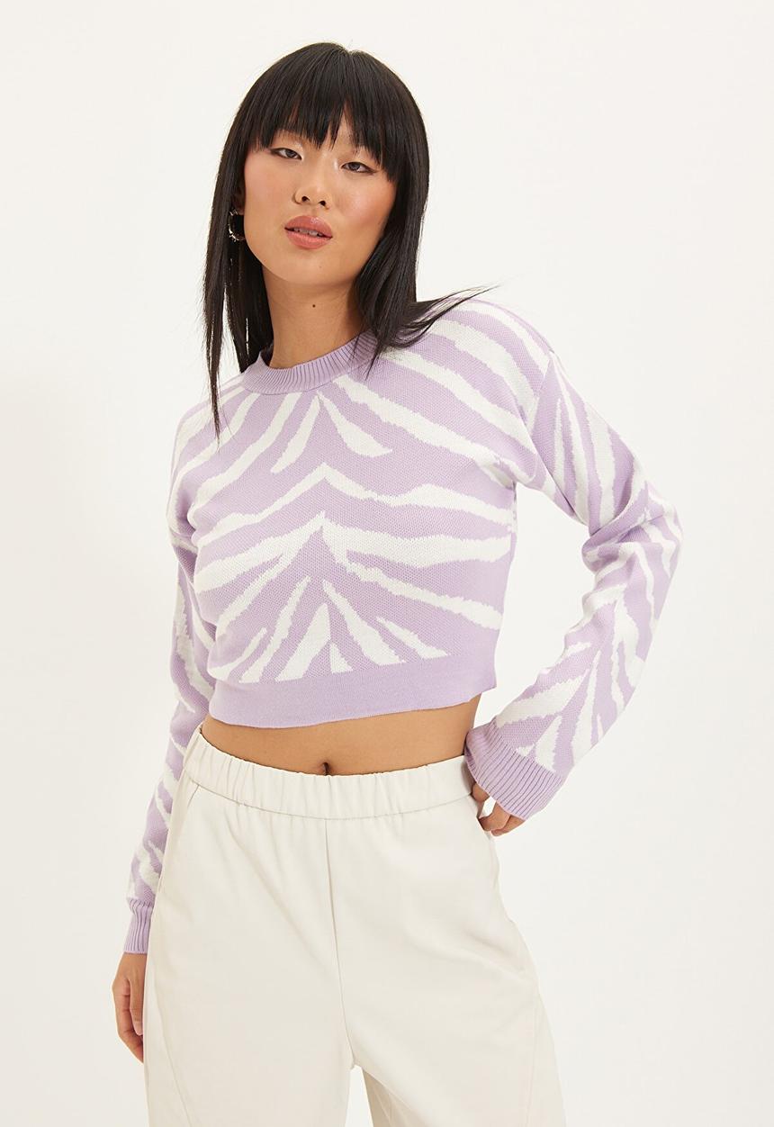 Trendyol - Crop jacquard sweater - lilac