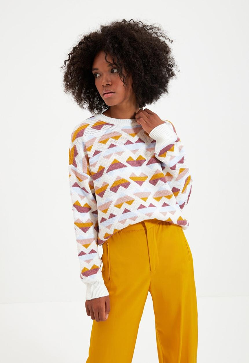 Trendyol - Jacquard knitwear sweater - ecru