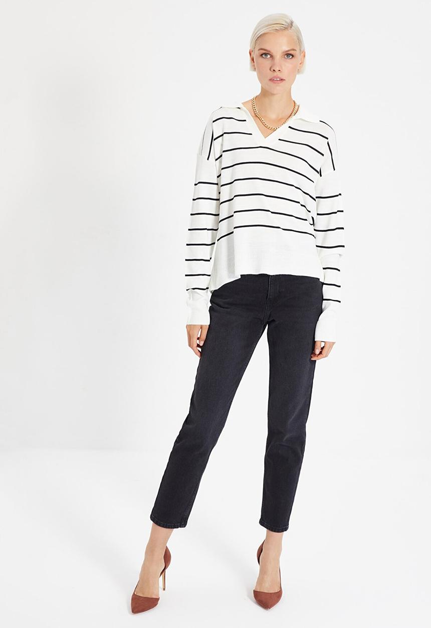 Trendyol - Polo collar knitwear sweater - ecru