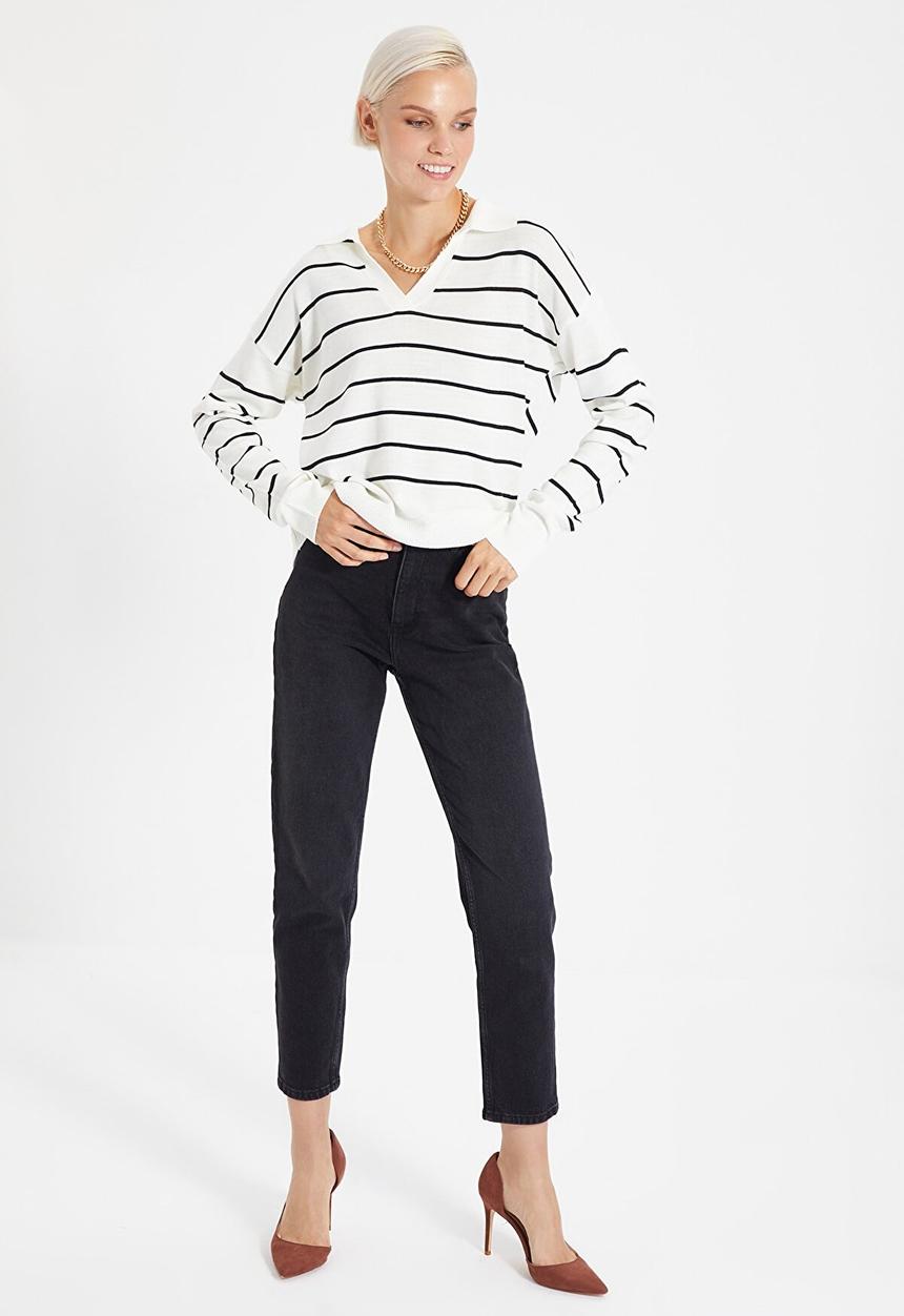 Trendyol - Polo collar knitwear sweater - ecru