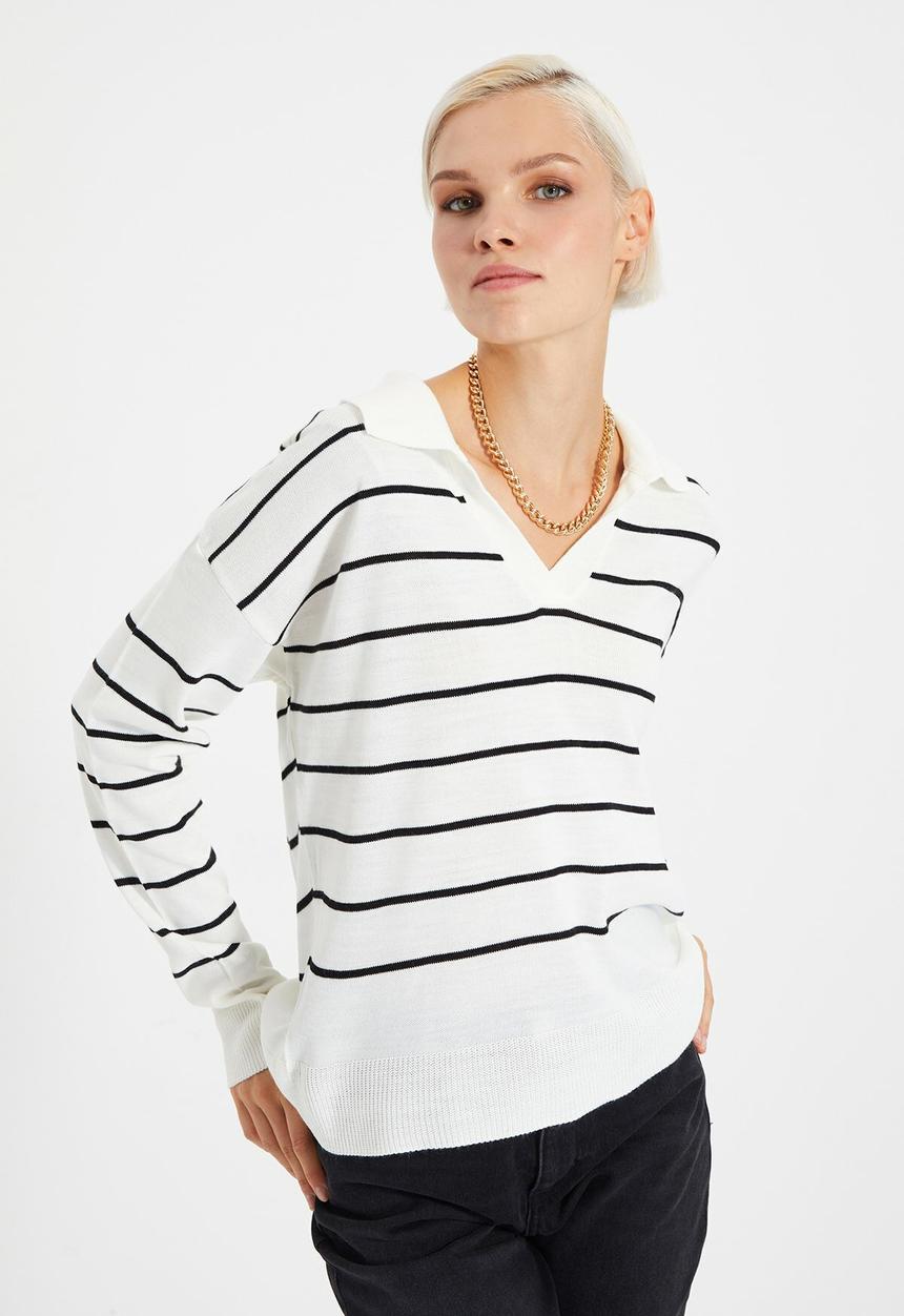 Trendyol - Polo collar knitwear sweater - ecru
