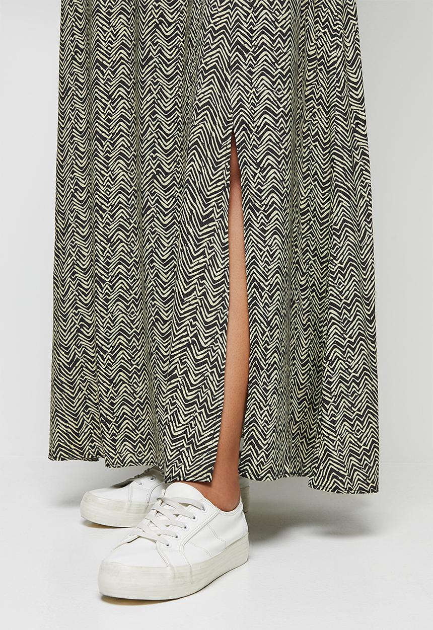 edit - Pull on slit maxi skirt - black & stone