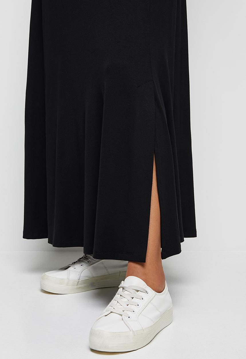 edit - Slit knit maxi skirt - black