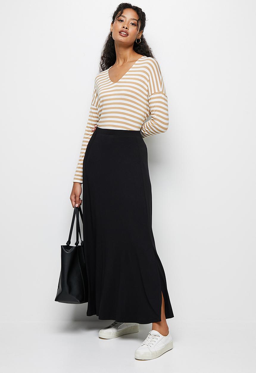 edit - Slit knit maxi skirt - black