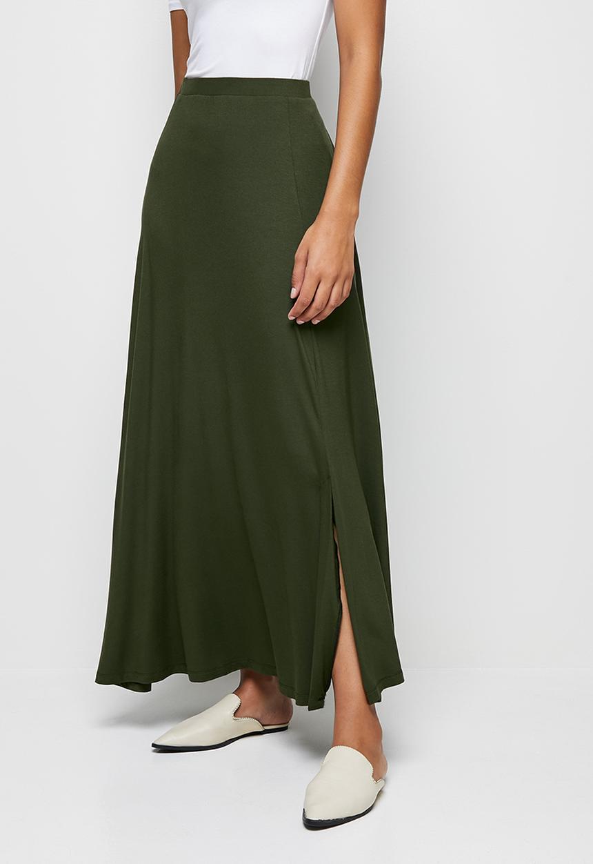 edit - Slit knit maxi skirt - dark olive