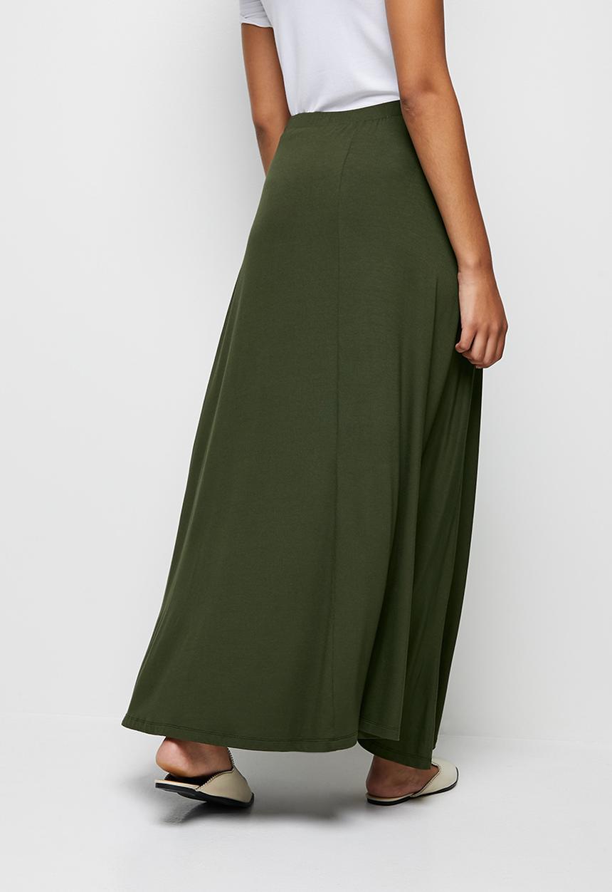 edit - Slit knit maxi skirt - dark olive