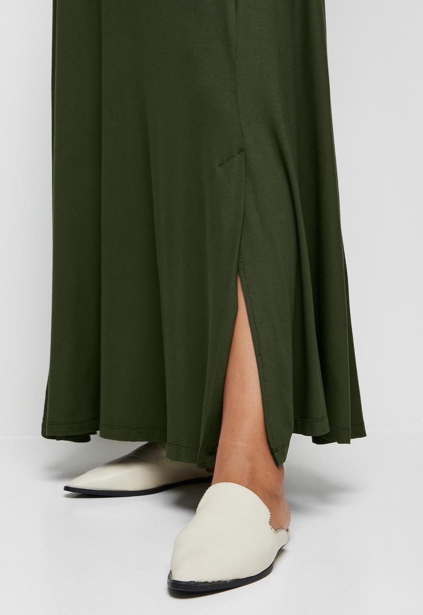 edit - Slit knit maxi skirt - dark olive