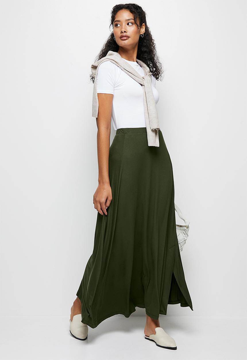 edit - Slit knit maxi skirt - dark olive