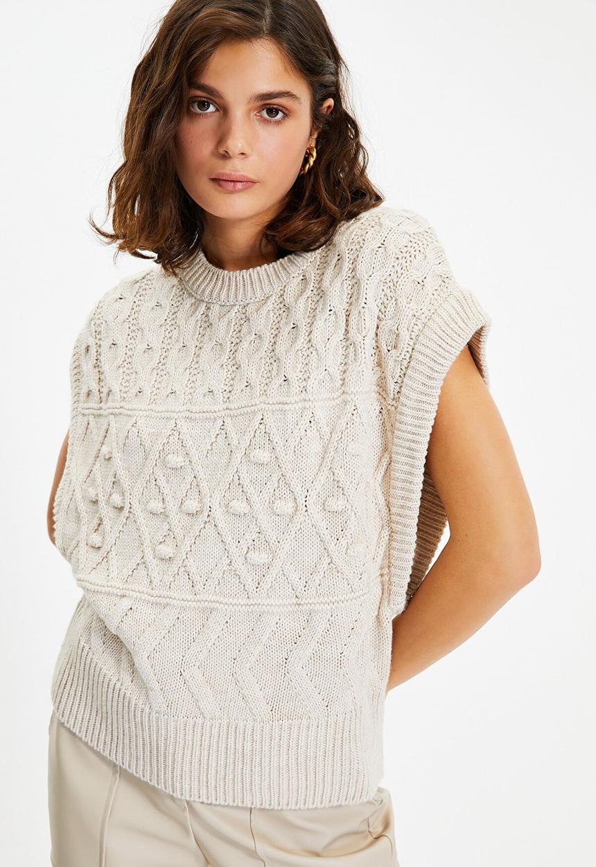 Trendyol - Knitted detailed knit sweater - stone