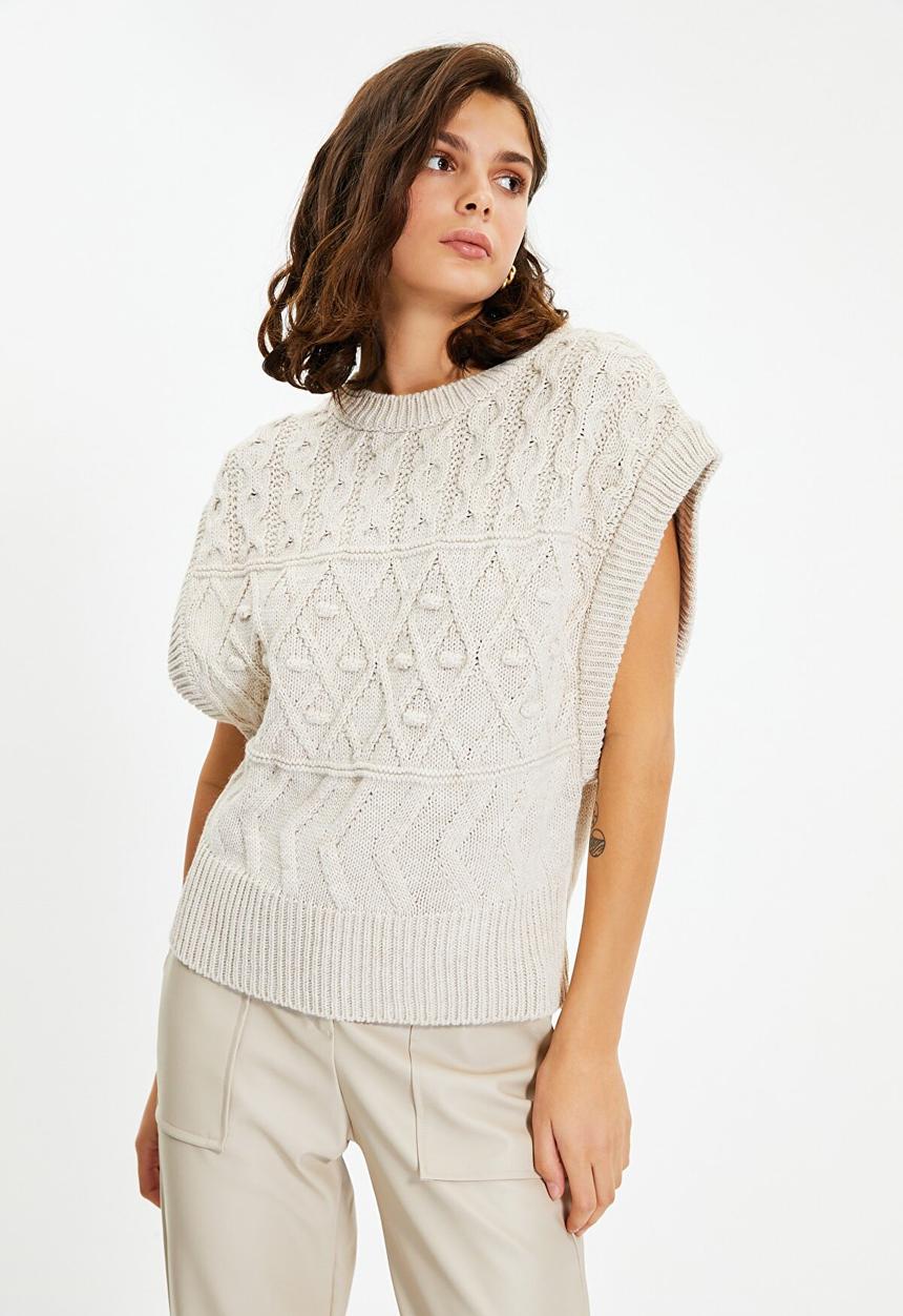 Trendyol - Knitted detailed knit sweater - stone
