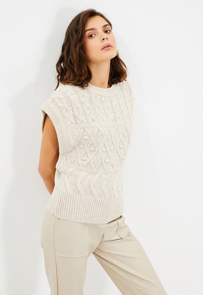 Trendyol - Knitted detailed knit sweater - stone