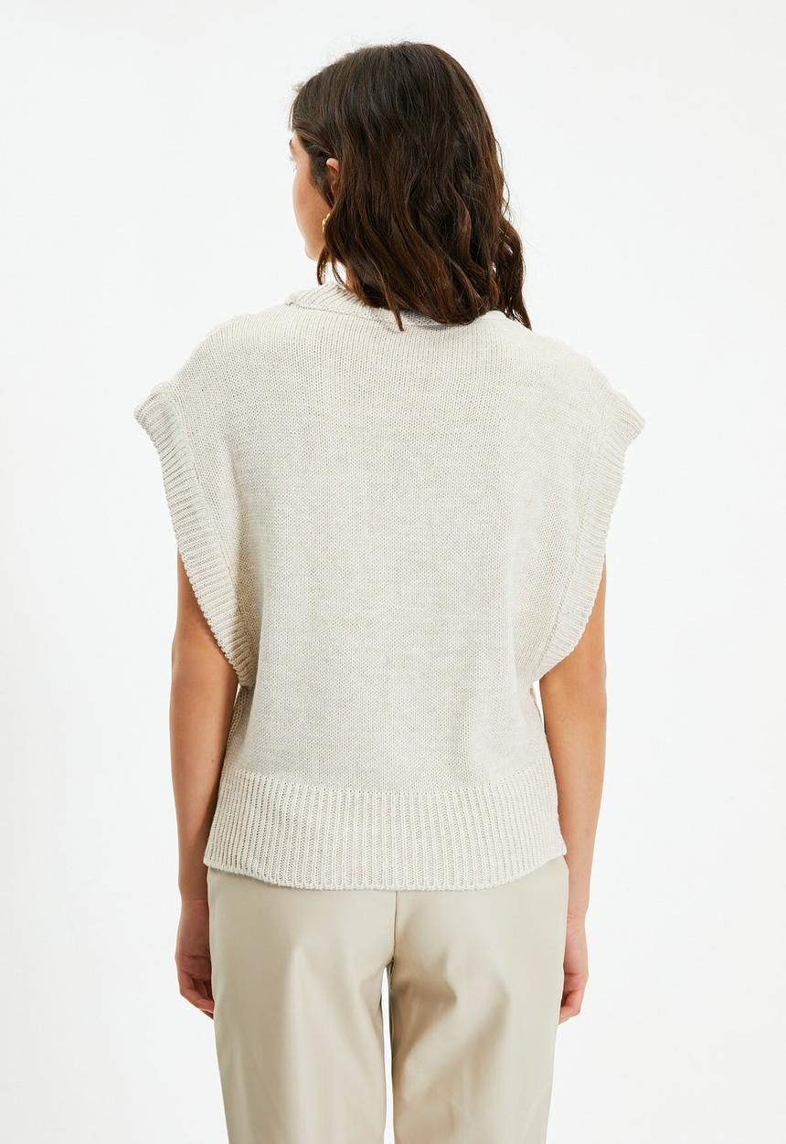 Trendyol - Knitted detailed knit sweater - stone