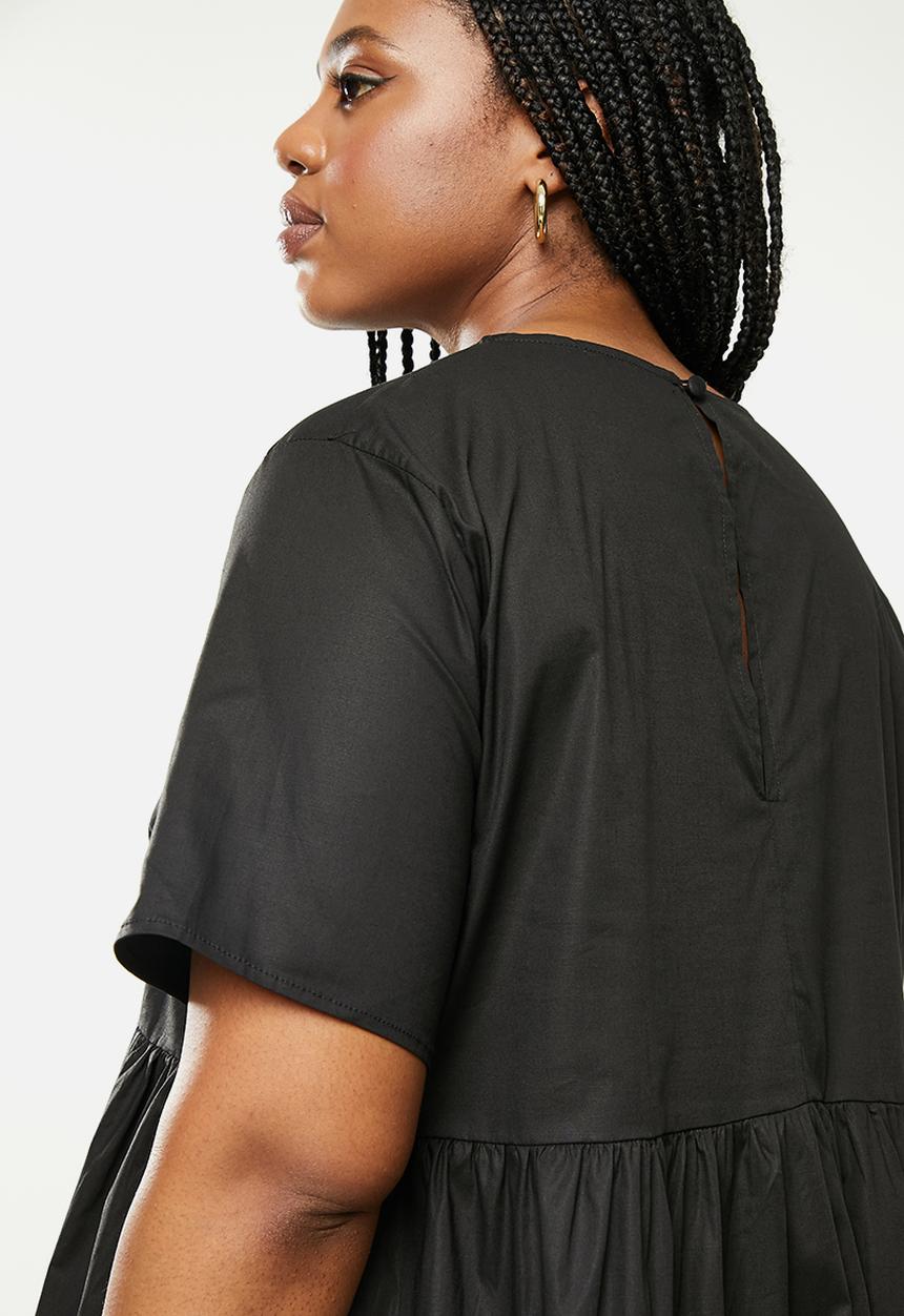 Glamorous - Plus tiered linen dress - black