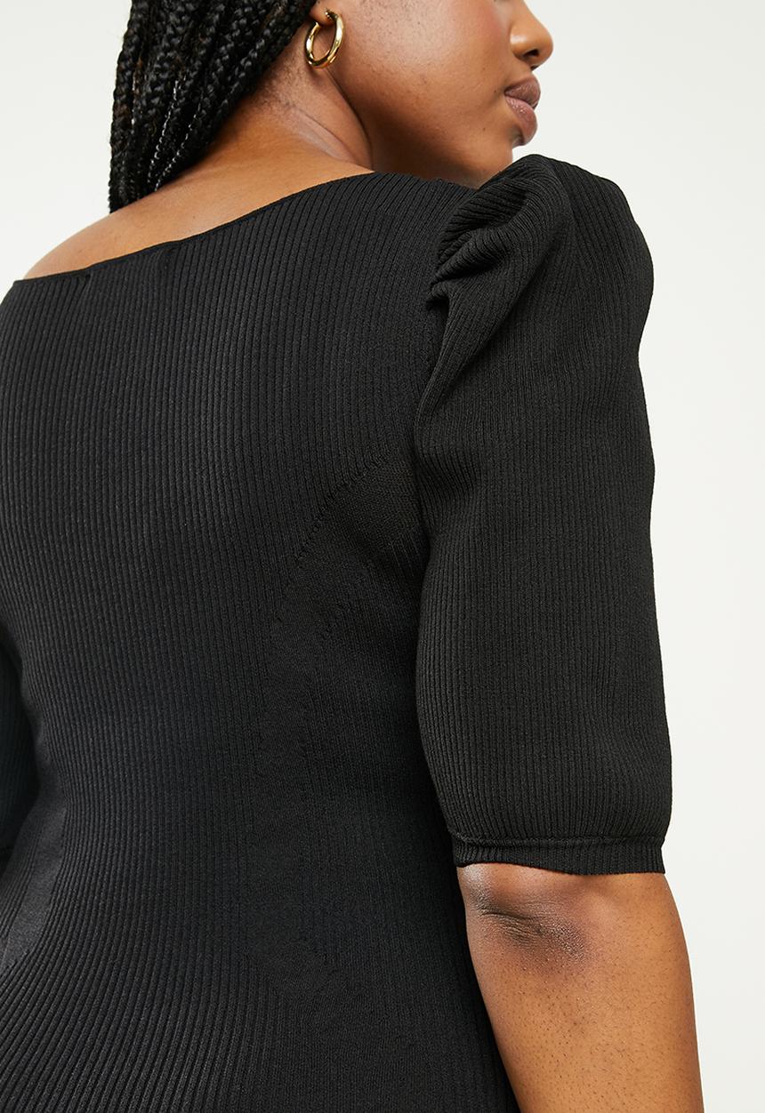 Glamorous - Plus size black puff sleeve dress - black 