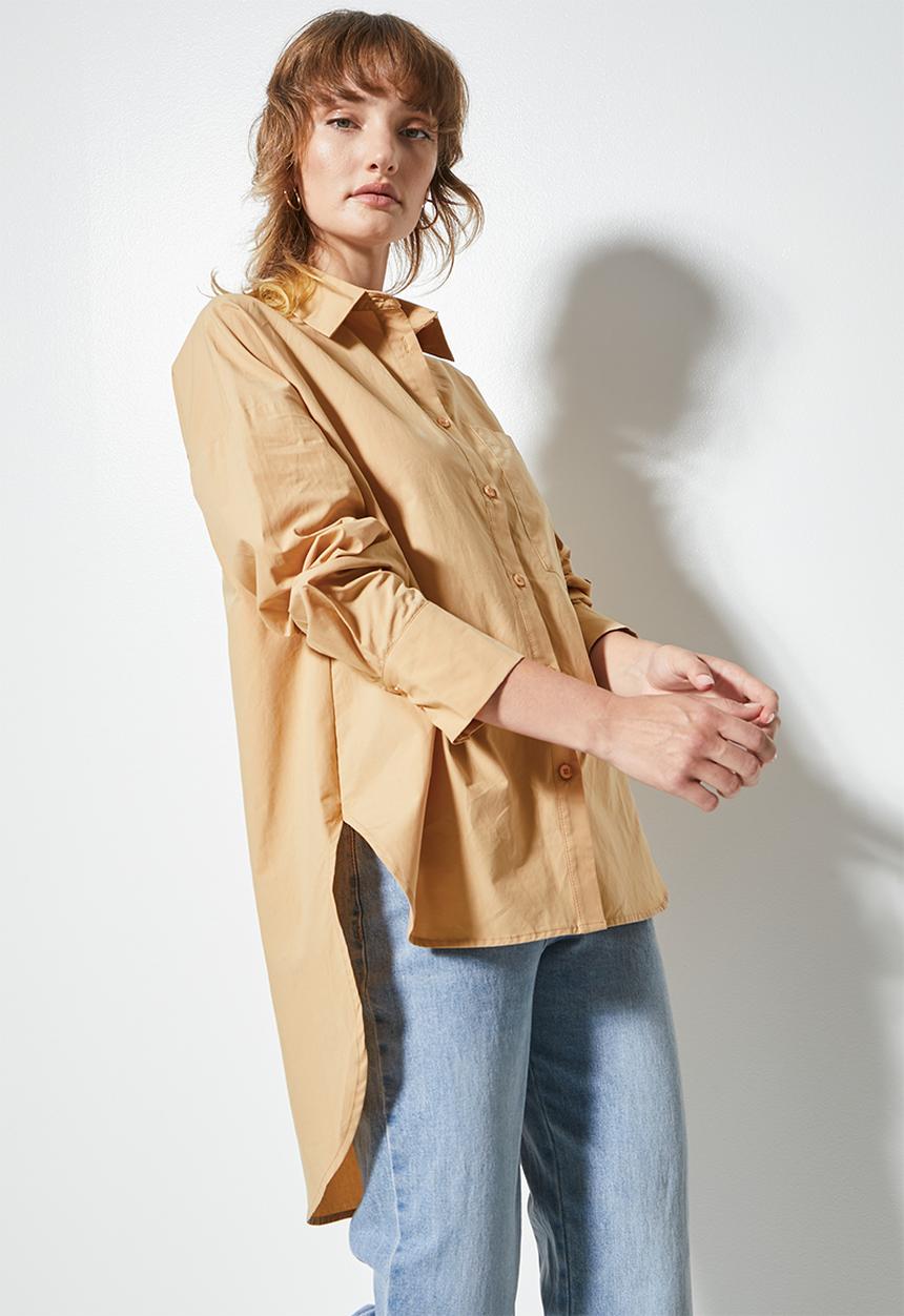 Superbalist - Cutline detail longline shirt - tan