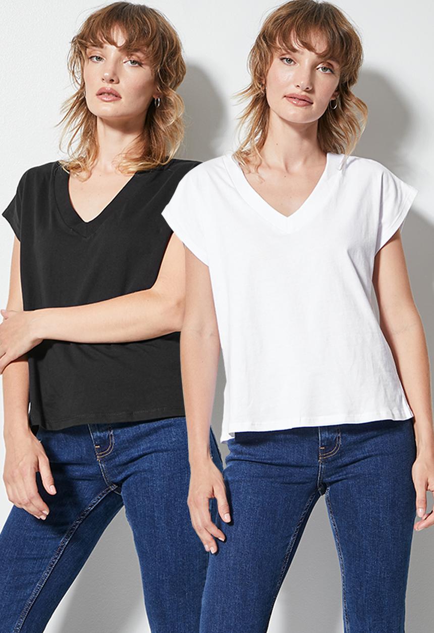 Superbalist - 2 Pack v-neck relaxed tee - black & white