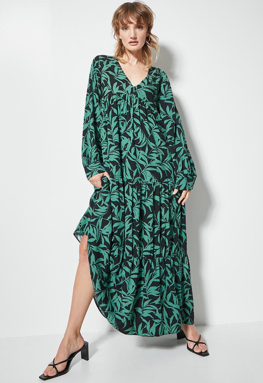VELVET - Plunging empire cutline tiered mi-daxi dress - sea pine
