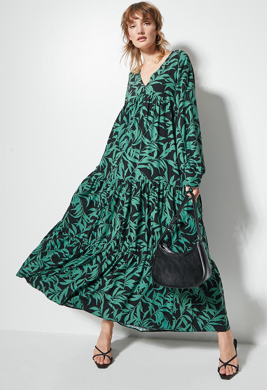 VELVET - Plunging empire cutline tiered mi-daxi dress - sea pine