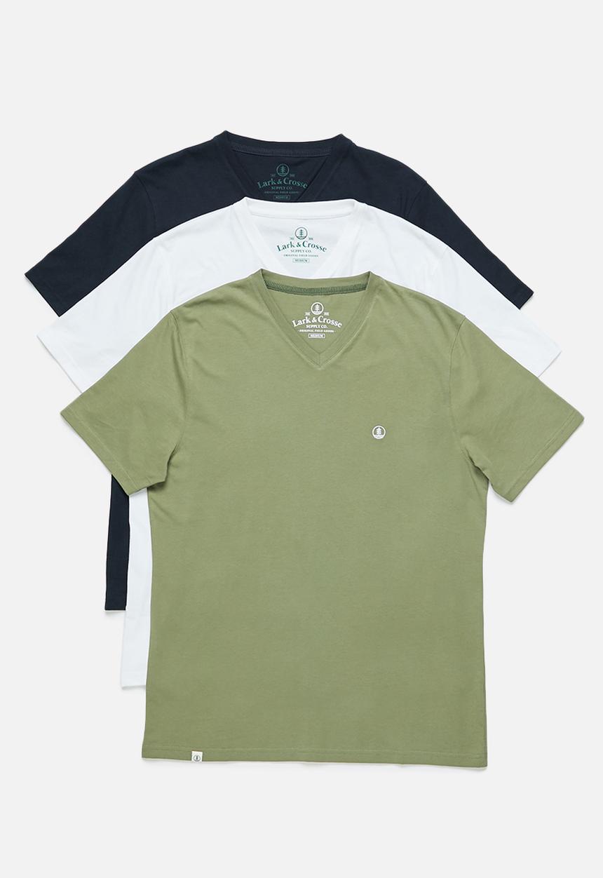 Lark & Crosse - 3-pack velo conscious v-neck tee w/chest embroidery - multi