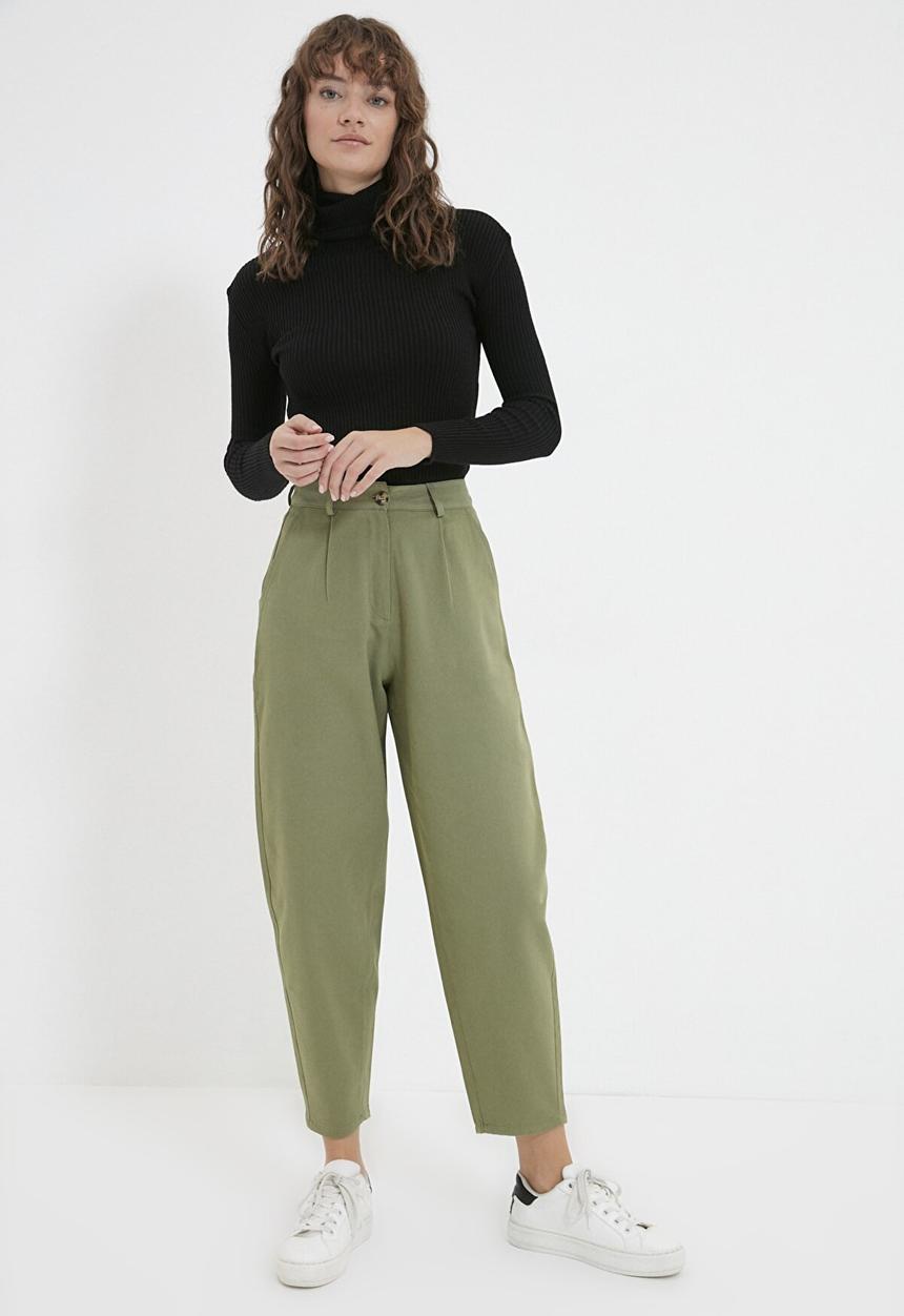 Trendyol - Waist mom fit pants - green