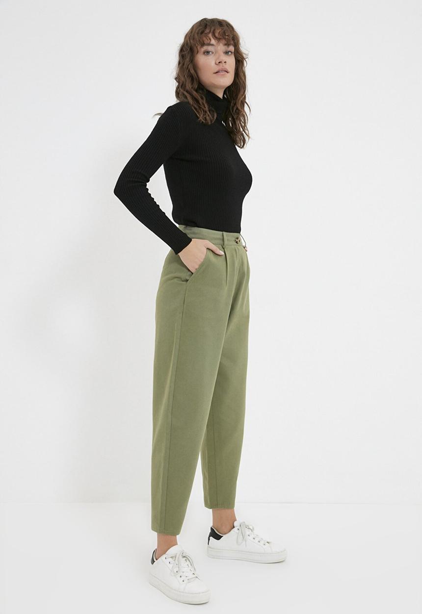 Trendyol - Waist mom fit pants - green