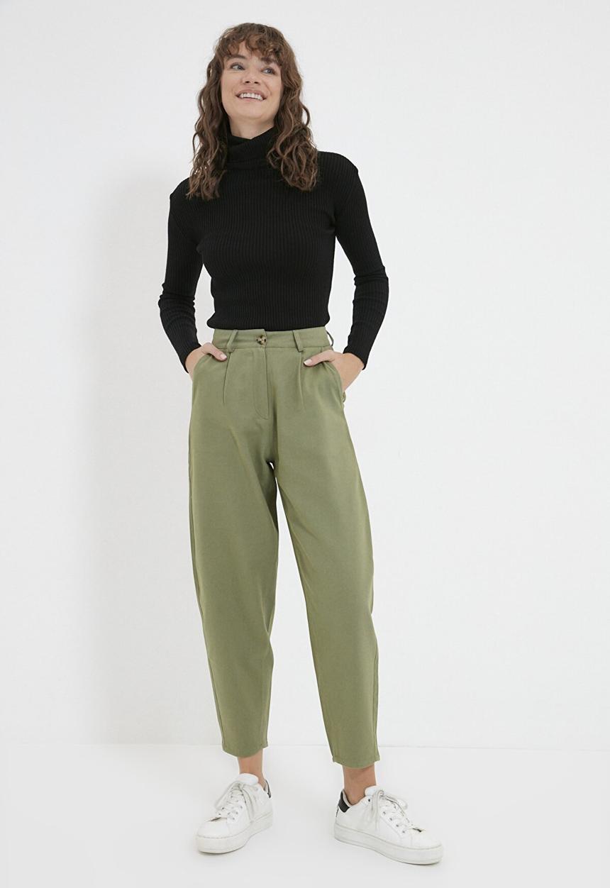 Trendyol - Waist mom fit pants - green