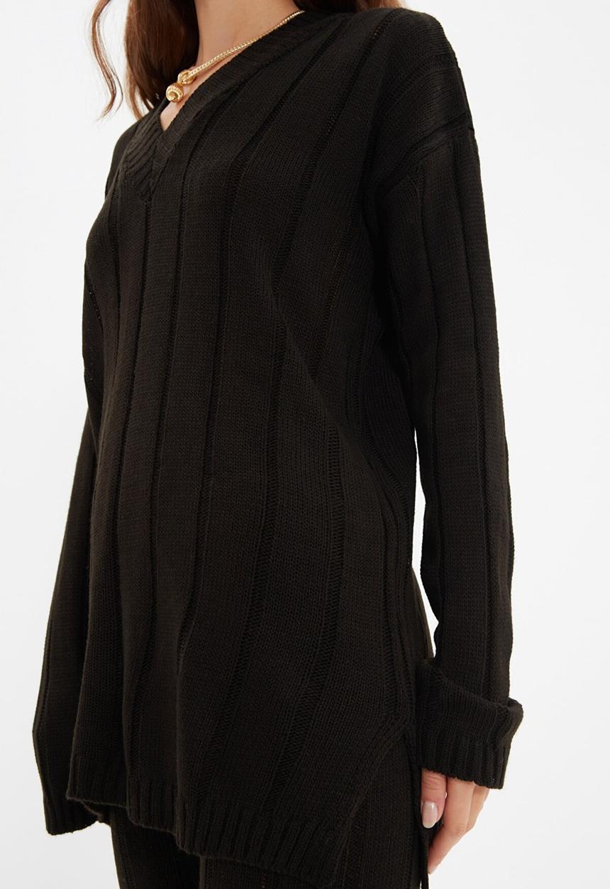 Trendyol - V neck knitwear bottom-top suit  - black