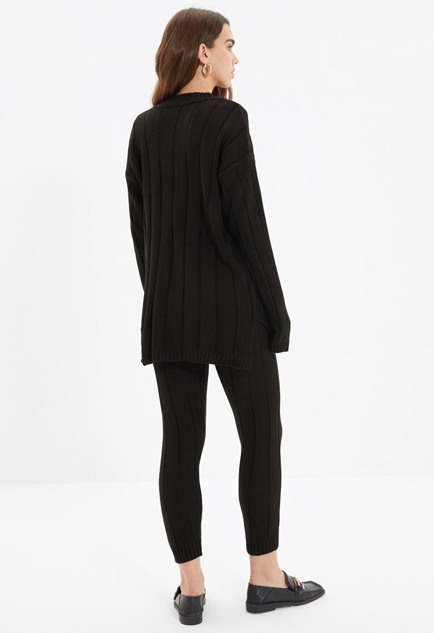 Trendyol - V neck knitwear bottom-top suit  - black