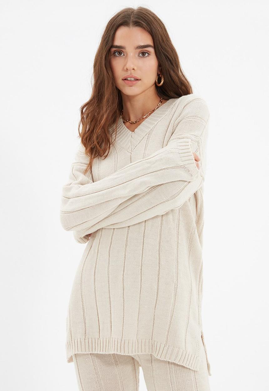 Trendyol - V neck knitwear bottom-top set - beige