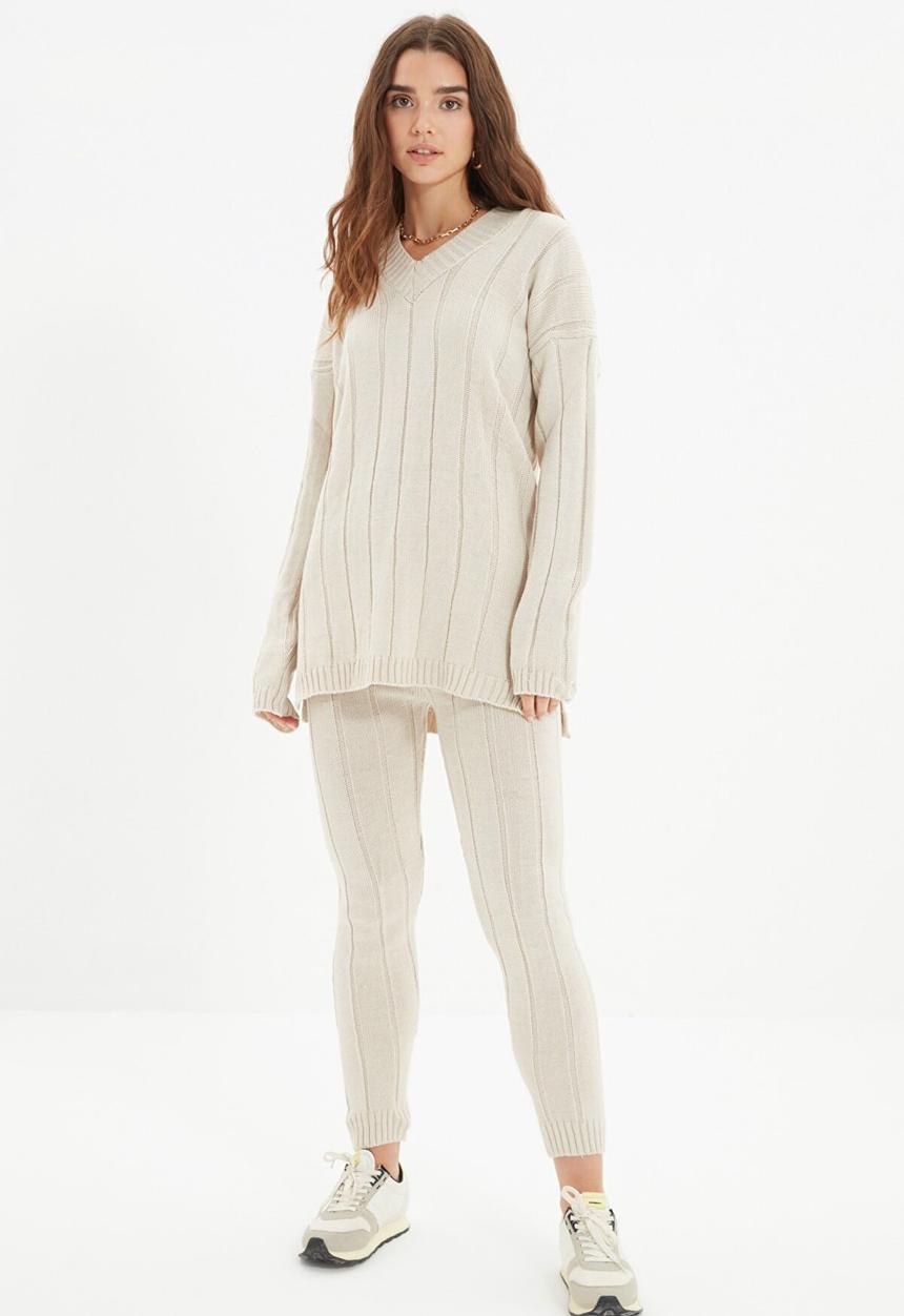 Trendyol - V neck knitwear bottom-top set - beige