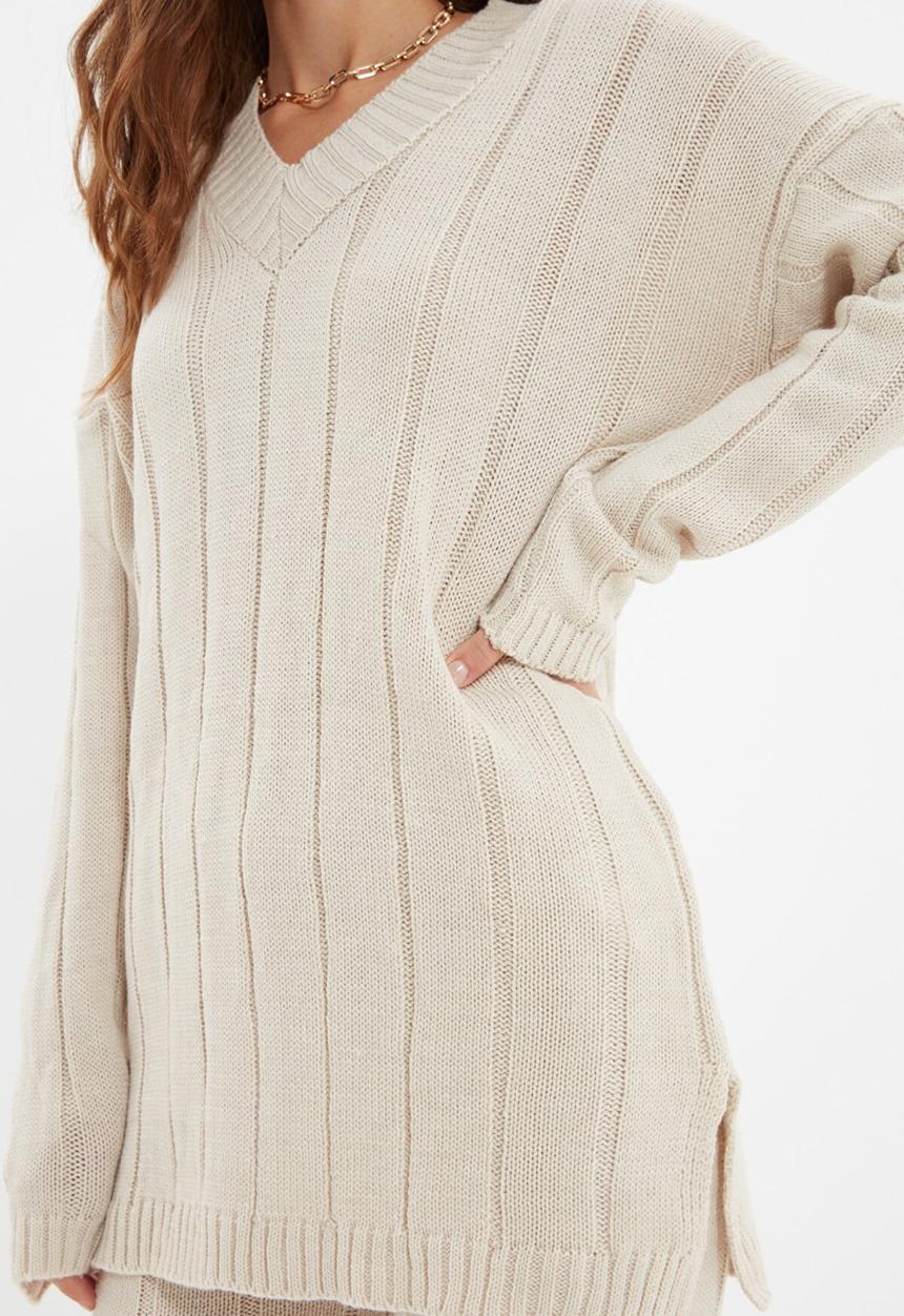 Trendyol - V neck knitwear bottom-top set - beige