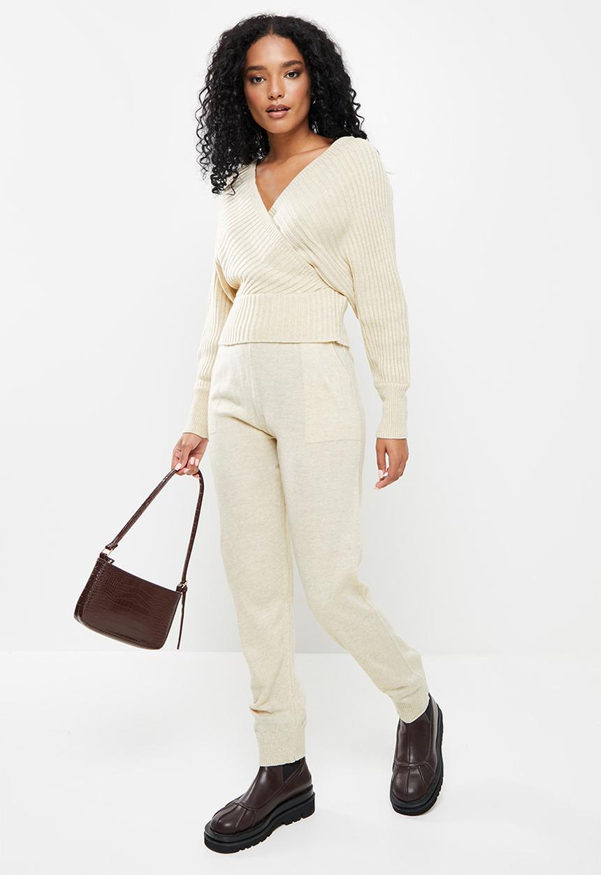 Trendyol - Double breasted collar knitwear bottom-top set - stone