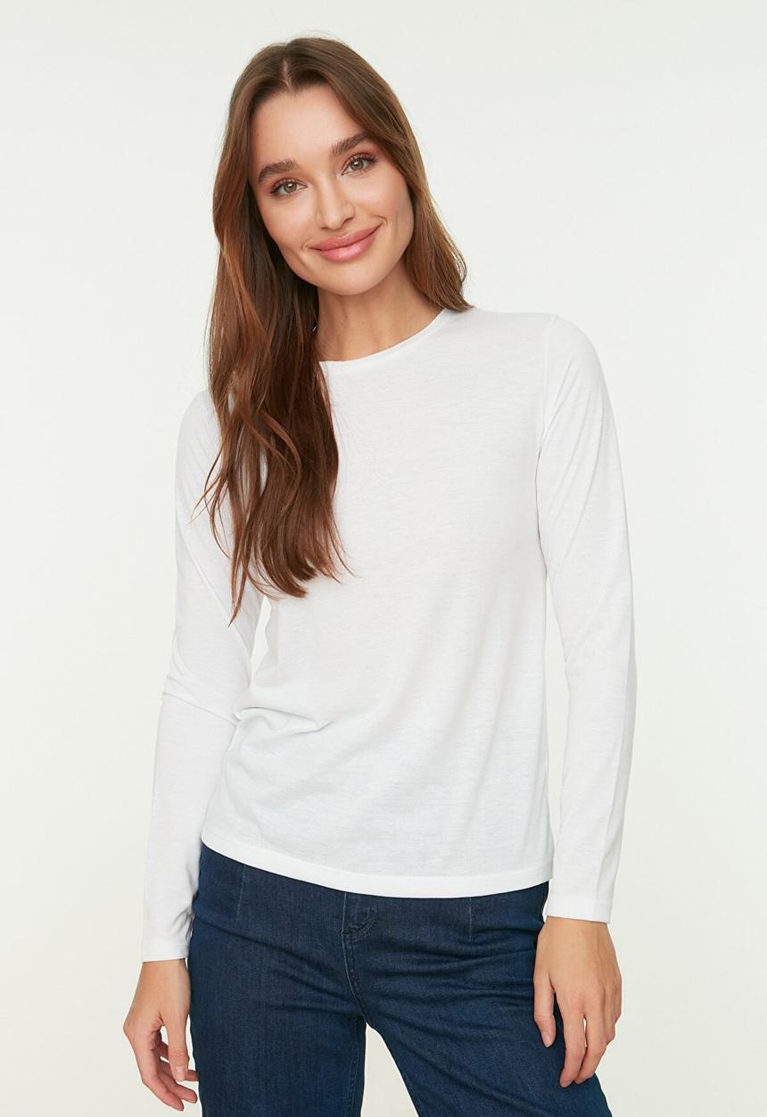 Trendyol - Long sleeve crew neck basic t-shirt - white