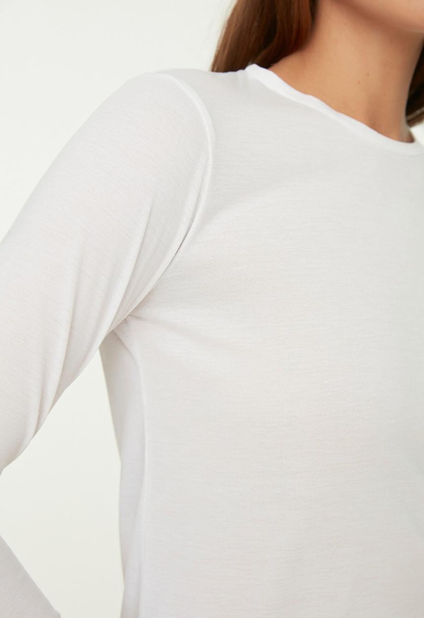 Trendyol - Long sleeve crew neck basic t-shirt - white