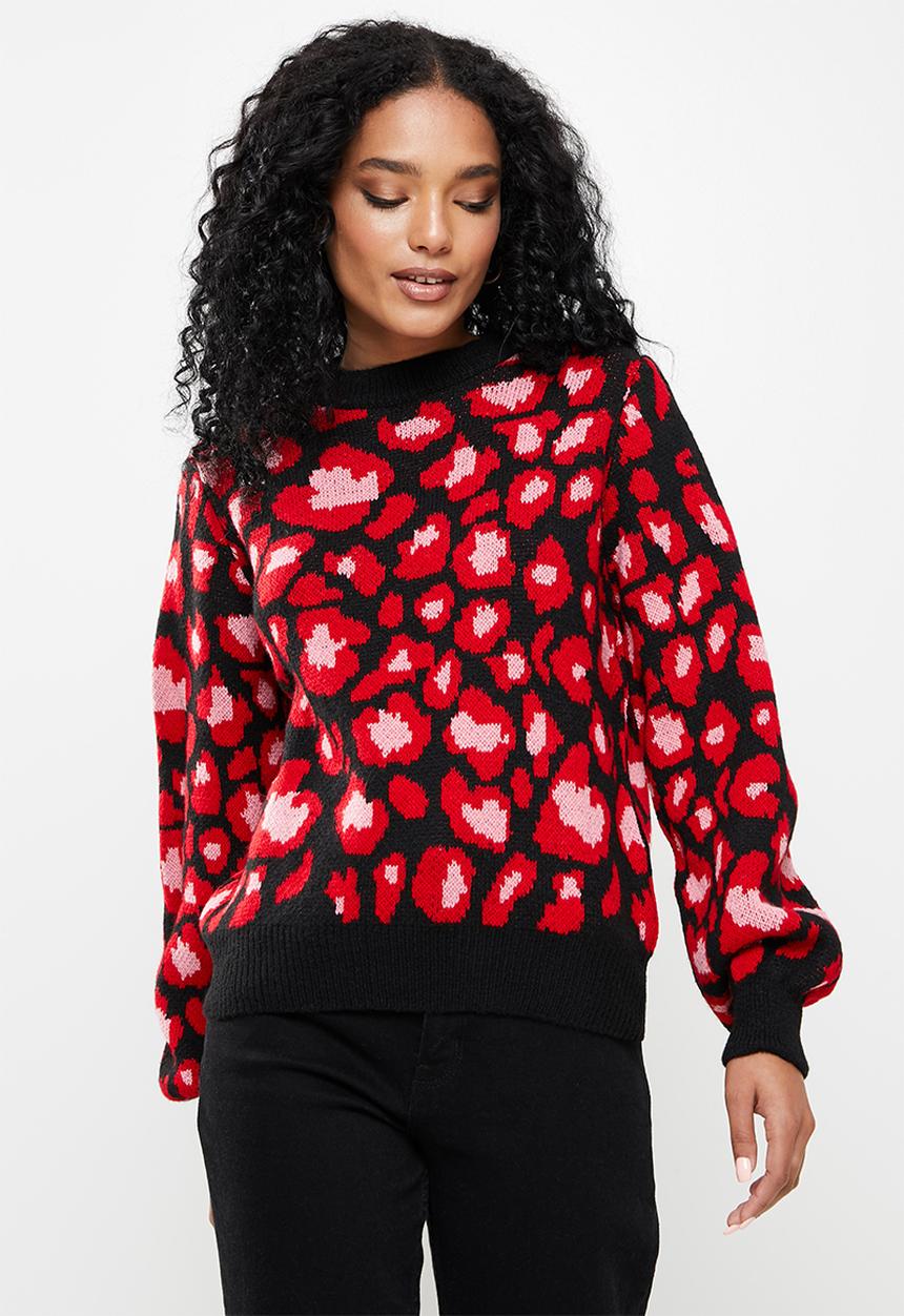 Trendyol - Jacquard balloon sleeve knit sweater - black