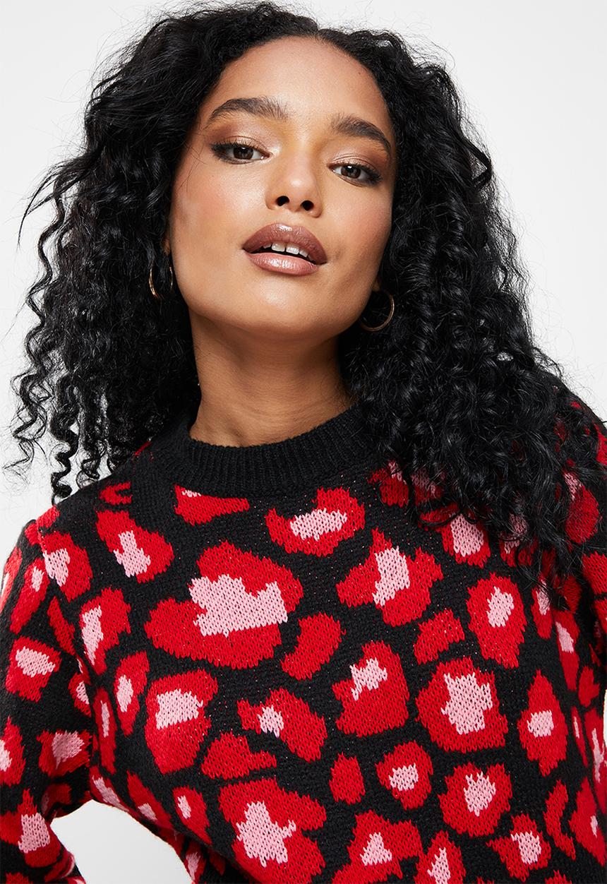 Trendyol - Jacquard balloon sleeve knit sweater - black