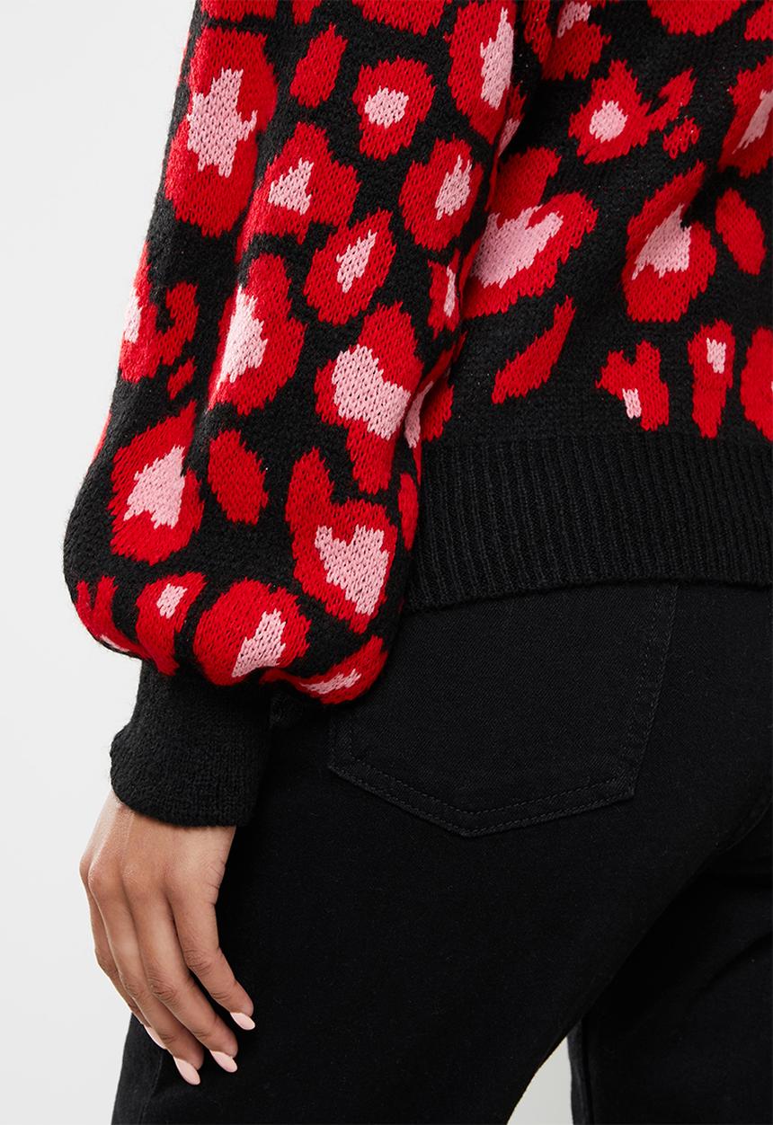Trendyol - Jacquard balloon sleeve knit sweater - black