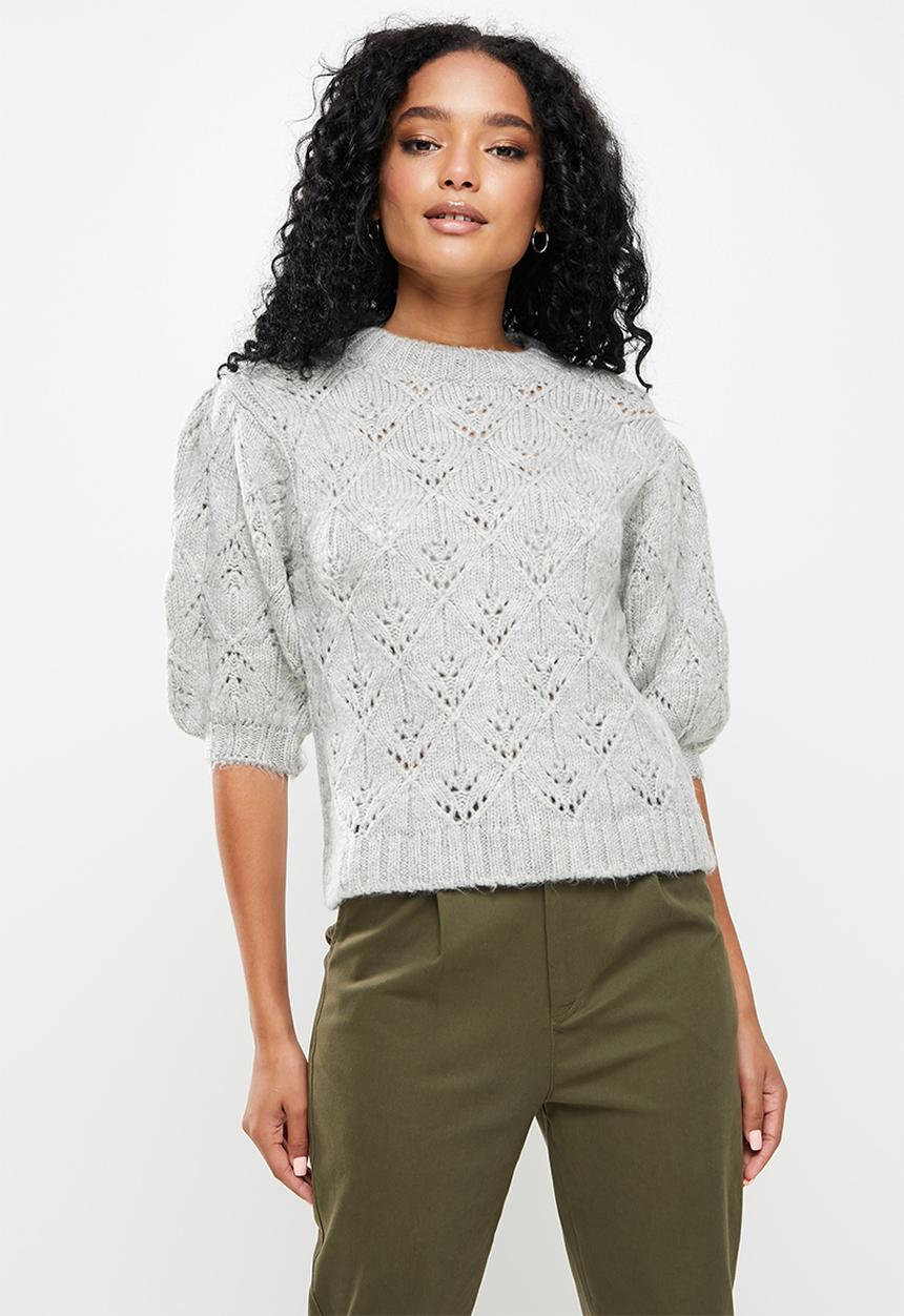 Trendyol - Three quarter sleeve openwork knit jumper - grey