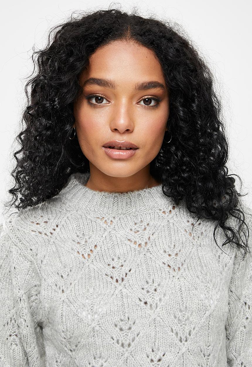 Trendyol - Three quarter sleeve openwork knit jumper - grey