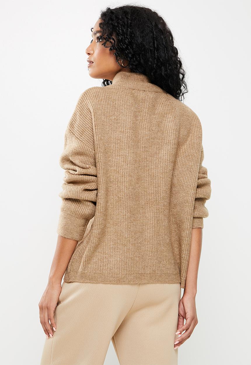 Trendyol - Zippered knit sweater - camel